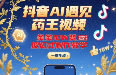 抖音AI遇见药王视频，条条10W赞，快速起千粉万粉号，傻瓜式制作教学-知乎者也