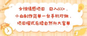 女性情感项目 小白制作简单一台手机可做 项目模式后续自然升大客单 日入6张-知乎者也