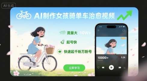 AI制作女孩骑单车治愈视频,流量大,起号快,快速起千粉万粉号-知乎者也