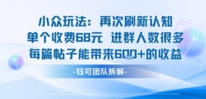 小众玩法再次刷新认知单个收费68米进群人数很多每篇帖子能带来6张的收益-知乎者也