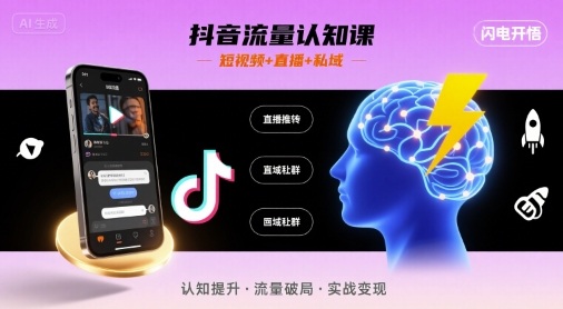 抖音流量认知课,短视频+直播+私域,认知提升,闪电开悟-知乎者也