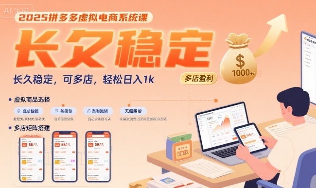 2025拼多多虚拟电商系统课,长久稳定,可多店,轻松日入1k-知乎者也