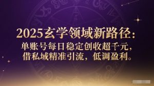 2025玄学领域新路径:单账号每日稳定创收1k+,借私域精准引流,低调盈利-知乎者也