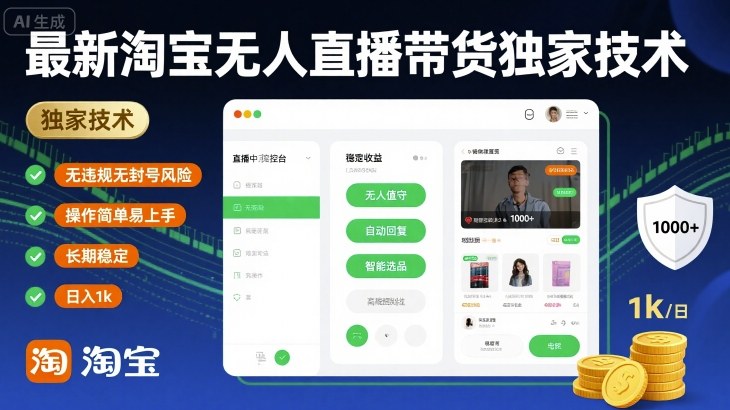 最新淘宝无人直播带货独家技术,无违规无封号风险,操作简单易上手,长期稳定日入1k【揭秘】-知乎者也