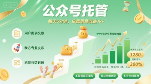 【公众号托管 】我提供文章,你发布,每天5分钟,单篇最高收益1k+【揭秘】-知乎者也