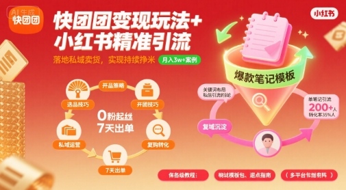 快团团变现玩法+小红书精准引流技巧,助你真正落地私域卖货,实现持续挣米-知乎者也