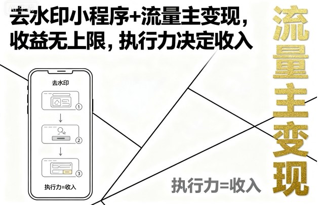 去水印小程序+流量主变现，收益无上限，执行力决定收入-知乎者也