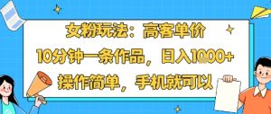 女粉玩法：高客单价，10分钟一条作品，日入1k+操作简单，手机就可以-知乎者也