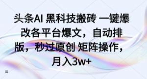 头条AI 黑科技搬砖 一键爆改各平台爆文，自动排版，秒过原创 矩阵操作，月入3w+【揭秘】-知乎者也