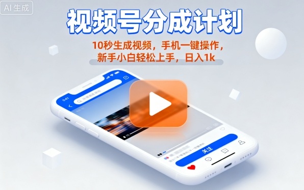 视频号分成计划懒人玩法，10秒生成视频，手机一键操作，新手小白轻松上手，日入1K【揭秘】-知乎者也