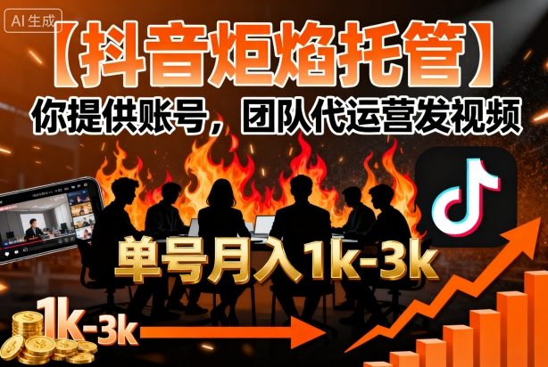【抖音炬焰托管】你提供账号，团队代运营发视频，单号月入1k+【揭秘】-知乎者也