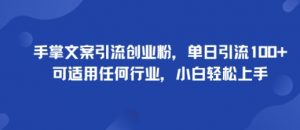 手掌文案引流创业粉，单日引流100+，可适用任何行业，小白轻松上手-知乎者也