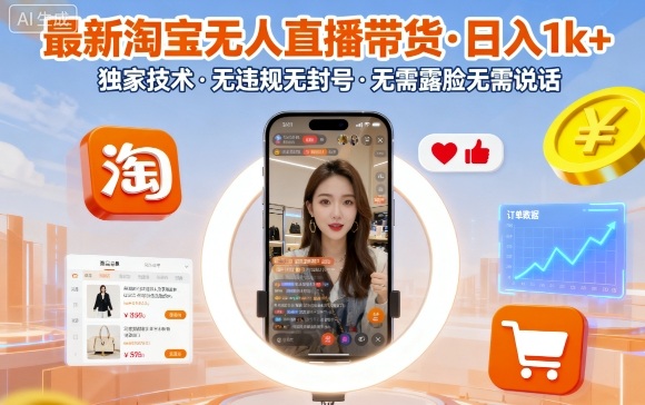 最新淘宝无人直播带货,日入1k+,独家技术,无违规无封号,无需露脸无需说话【揭秘】-知乎者也