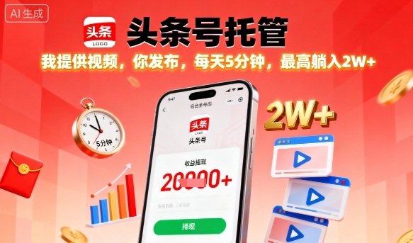 【头条号托管】我提供视频,你发布,每天5分钟,最高躺入2W+【揭秘】-知乎者也