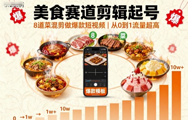 美食赛道剪辑起号，8道菜混剪做爆款短视频，从0到1，流量超高-知乎者也