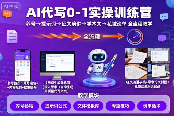 AI代写0-1实操训练营，从养号、提示词、征文演讲、学术文，到私域谈单的全流程教学-知乎者也