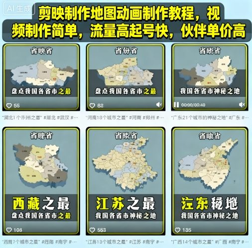 剪映制作地图动画制作教程,视频制作简单,流量高起号快,伙伴单价高-知乎者也