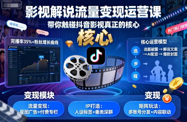 影视解说流量变现运营课,带你触碰抖音影视真正的核心-知乎者也