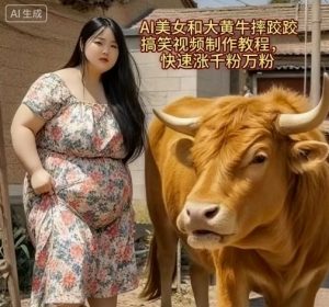 AI美女和大黄牛摔跤搞笑荒诞视频制作教程，快速涨千粉万粉-知乎者也