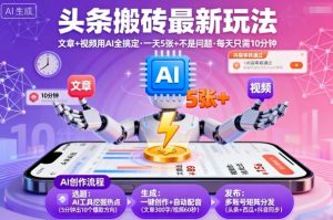 头条搬砖最新玩法,文章+视频用AI全搞定,一天5张+不是问题,每天只需10分钟-知乎者也