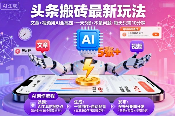 头条搬砖最新玩法,文章+视频用AI全搞定,一天5张+不是问题,每天只需10分钟-知乎者也