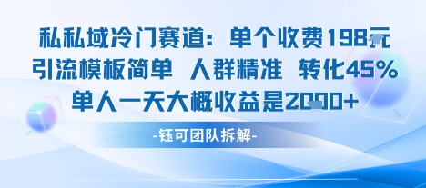 私域冷门赛道单个收费198米引流模板简单人群精准 45%的转化率单人一天大概收益多张-知乎者也