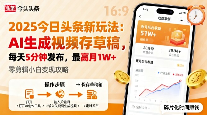 2025年今日头条躺賺新玩法,AI生成视频存草稿,每天5分钟发布,最高月1W+【揭秘】-知乎者也