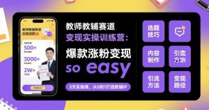 教师教辅赛道变现实操训练营，爆款涨粉变现so easy-知乎者也