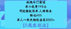 私域冷门赛道:单个收费198米引流模板简单人群精准转化45%单人一天大概收益是1k+-知乎者也