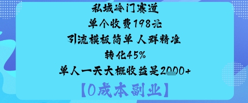 私域冷门赛道:单个收费198米引流模板简单人群精准转化45%单人一天大概收益是1k+-知乎者也