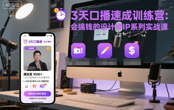 3天口播速成训练营,会搞钱的设计师IP系列实战课-知乎者也