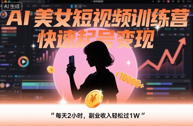 AI美女短视频训练营,快速起号变现,每天2小时,副业收入轻松过1W-知乎者也
