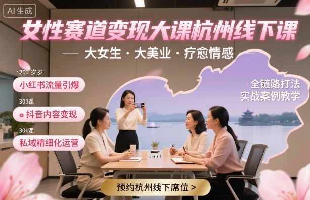 女性赛道变现大课杭州线下,大女生,大美业,疗愈情感,一套小红书、抖音、私域全链路打法-知乎者也