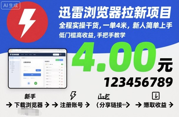 迅雷浏览器拉新项目,全程实操干货,一单4米,新人简单上手-知乎者也