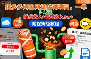 拼多多闲鱼网盘拉新项目,一单5-15米,睡后收入+管道收入1w+(附保姆级教程)-知乎者也