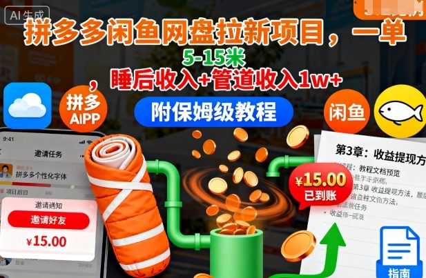 拼多多闲鱼网盘拉新项目,一单5-15米,睡后收入+管道收入1w+(附保姆级教程)-知乎者也