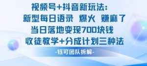 视频号加抖音新玩法：爆火新型每日语录，收徒教学加分成计划，三种变现玩法，当日变现7张-知乎者也