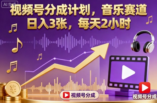 视频号分成计划,音乐赛道,日入3张,每天2小时-知乎者也