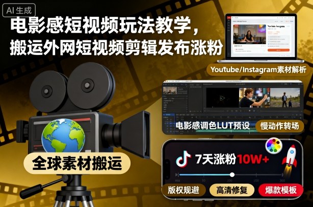 电影感短视频玩法教学，搬运外网短视频剪辑发布涨粉-知乎者也