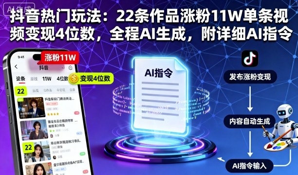 抖音热门玩法：22条作品涨粉11W单条视频变现4位数，全程AI生成，附详细AI指令-知乎者也