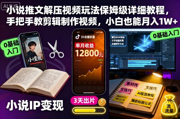 小说推文解压视频玩法保姆级详细教程,手把手教剪辑制作视频,小白也能月入1W+-知乎者也