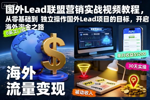 国外Lead联盟营销实战视频教程,从零基础到独立操作国外Lead项目的目标,开启海外淘金之路-知乎者也