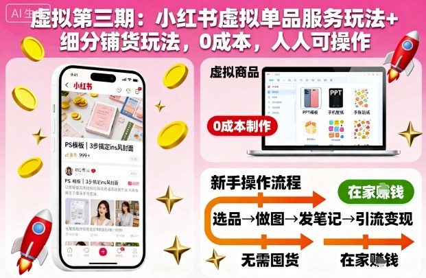虚拟第三期:小红书虚拟单品服务玩法+细分铺货玩法,0成本,人人可操作-知乎者也
