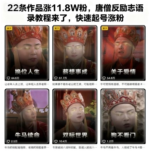 22条作品涨11.8W粉,唐僧反励志语录教程来了,快速起号涨粉-知乎者也