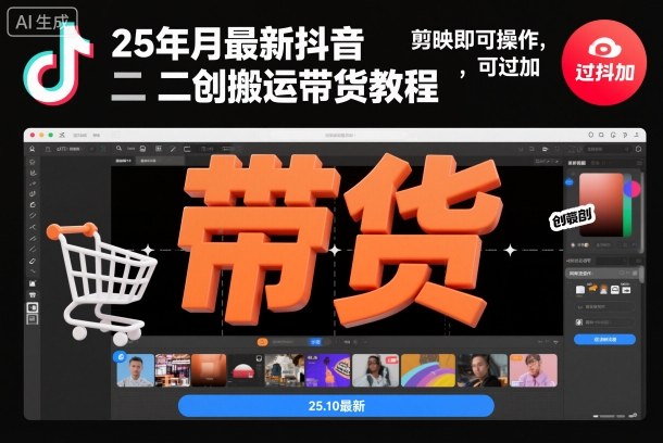25年10月最新抖音二创搬运带货教程，剪映即可操作，可过抖加-知乎者也
