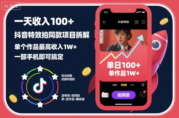 一天收入100+,抖音特效拍同款项目拆解,单个作品最高收入1W+,一部手机即可搞定-知乎者也