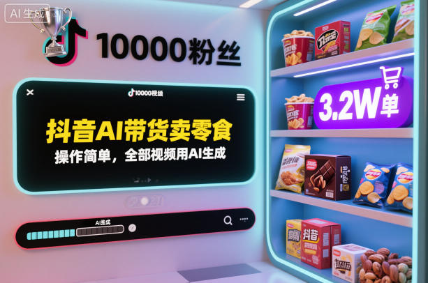 抖音AI带货卖零食,操作简单,全部视频用AI生成,一万粉丝,卖了3.2W单-知乎者也