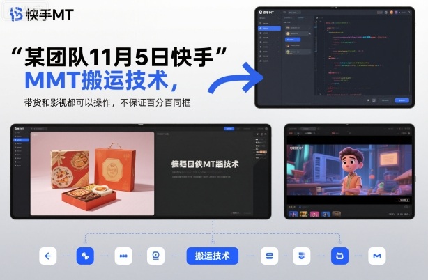 某团队11月5日快手MT搬运技术，带货和影视都可以操作，不保证百分百同框，自测-知乎者也