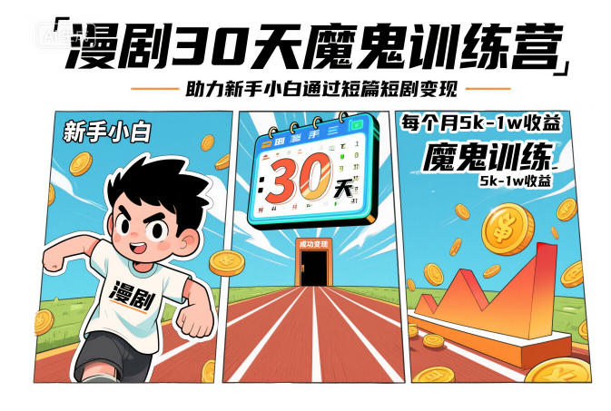 漫剧30天魔鬼训练营,助力新手小白通过短篇短剧变现,每个月5k-1w收益-知乎者也