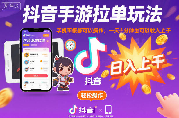 抖音手游拉单玩法,手机平板都可以操作,一天十分钟也可以收入上K【揭秘】-知乎者也